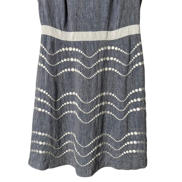 Boden 100% Linen Chambray Embroidered Fit & Flare‎ Sun Dress Sleeveless, Size 8 - Picture 5 of 9